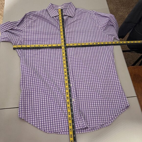 Peter Millar‎ Shirt Mens Large Purple White 100% Cotton Check Button Down Pocket - Picture 2 of 10